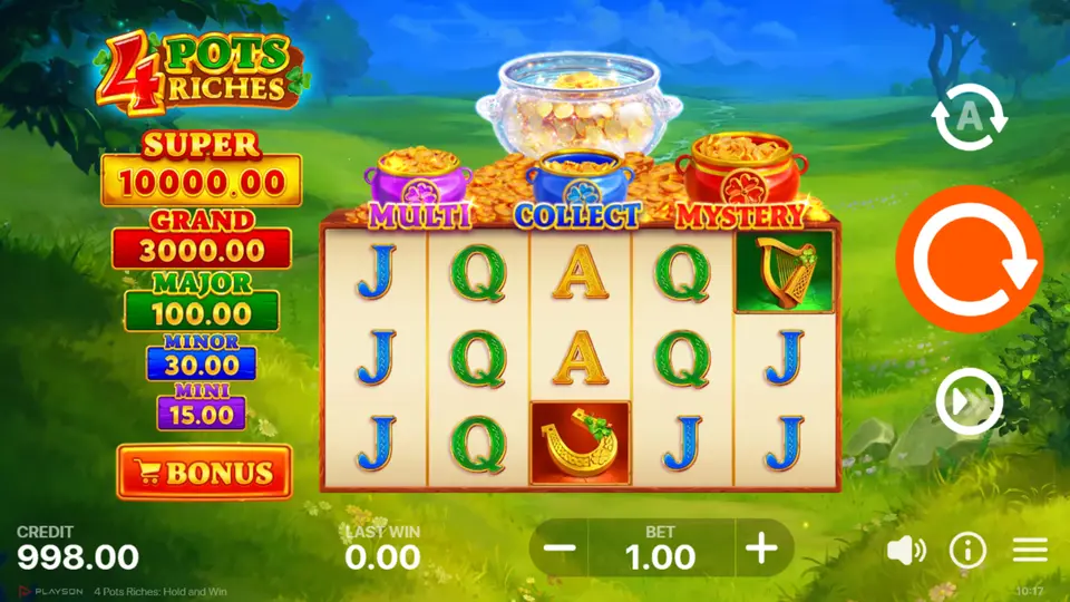 4 Pots Riches Hold and Win base game with 25 fixed paylines